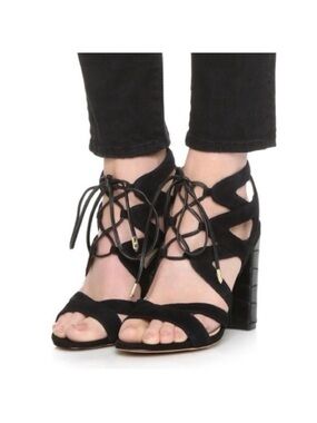 Sam Edelman Yardley Black Suede Lace-Up Strappy Block Heels Women’s Size 9M